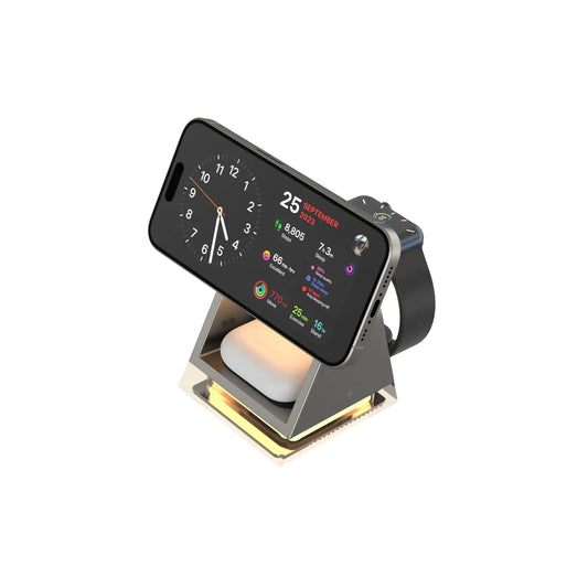 3 in-1 Wireless Charger Phone Charging Station Magnetic Charging Stand Dock Fast Travel Charger for Multiple Devices Adapt with Phone, iWatch, AirPods 3/2, Samsung Buds(Adapter Included)